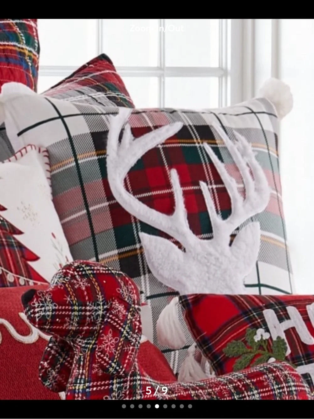 NWT Levtex Home Spencer Plaid Reindeer Throw Pillow - White Reindeer Accent